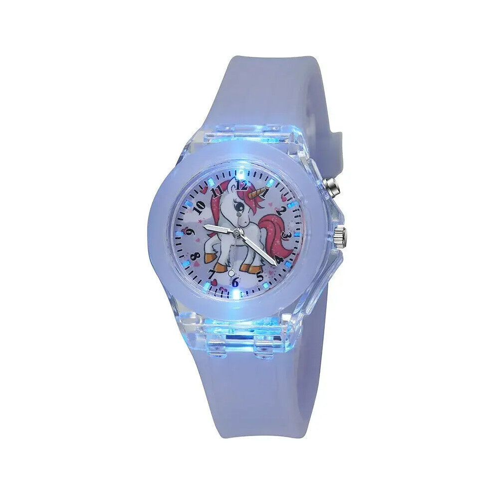 (Purple) Kids Cartoon Unicorn Quartz Silicone Band Watch