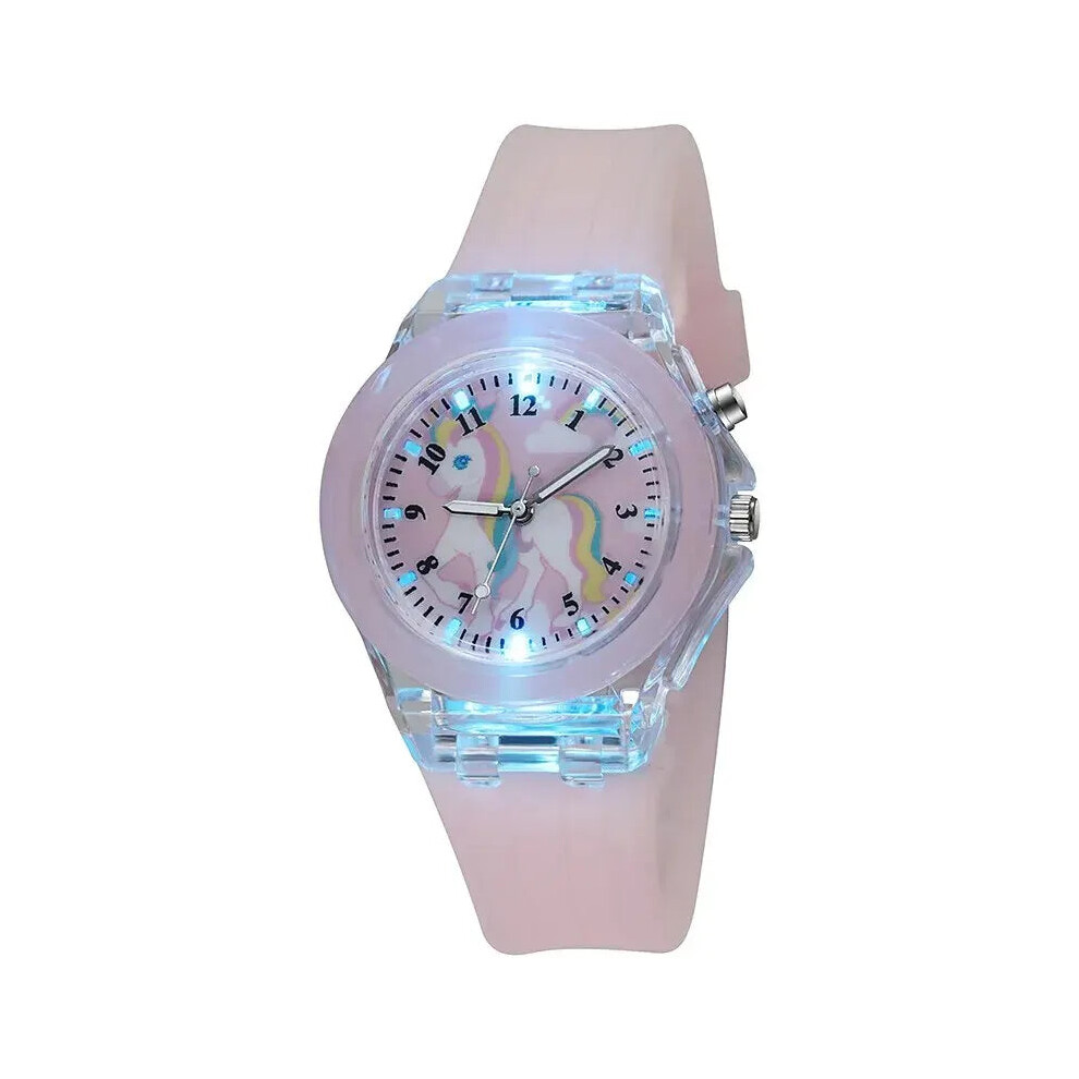 (Pink) Kids Cartoon Unicorn Quartz Silicone Band Watch