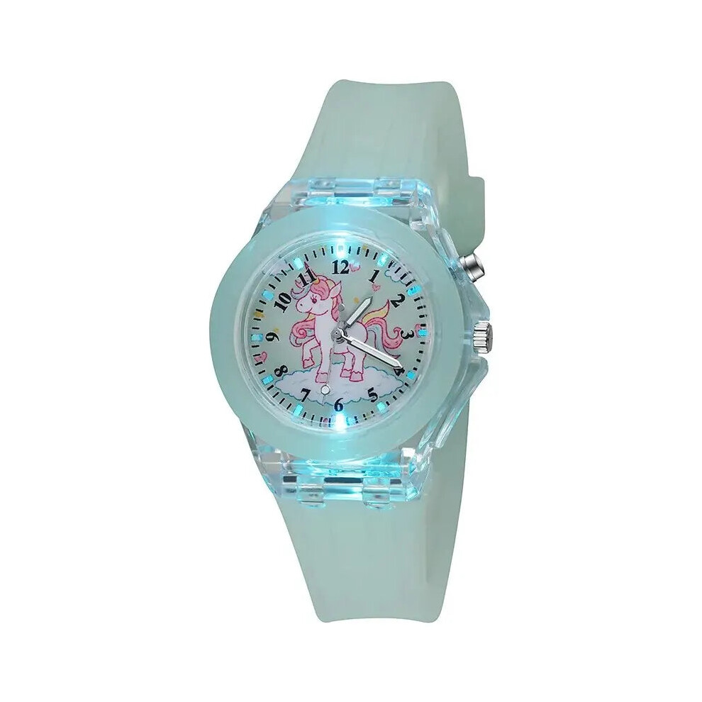 (Green) Kids Cartoon Unicorn Quartz Silicone Band Watch