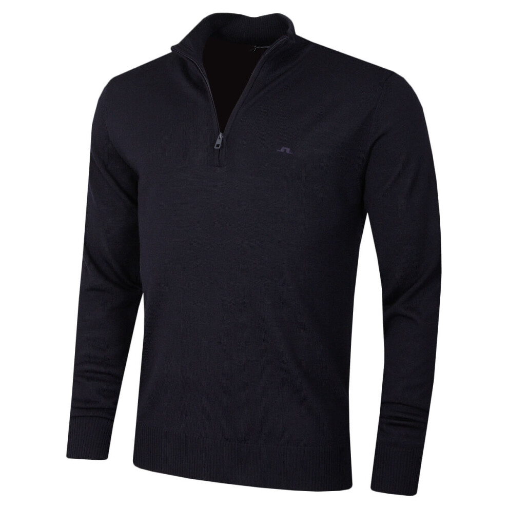 (M, Navy) J.Lindeberg Mens Merino Blend Turtleneck 1/2 Zip Golf Sweater