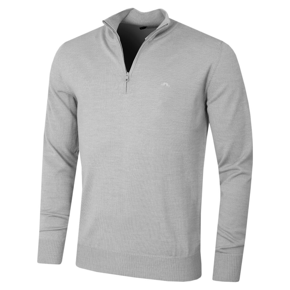 (M, Grey Melange) J.Lindeberg Mens Merino Blend Turtleneck 1/2 Zip Golf Sweater