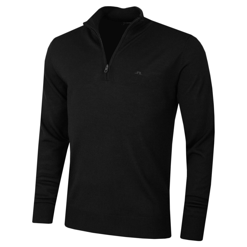 (M, Black) J.Lindeberg Mens Merino Blend Turtleneck 1/2 Zip Golf Sweater