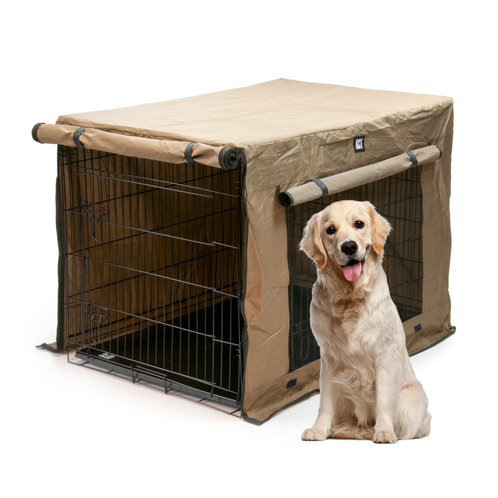KCT 42” Extra Large XL Metal Pet Crate + Floor With Cover Heavy Duty Foldable for Dog Puppies Cage Indoor Outdoor Folding Travel Training Lockable