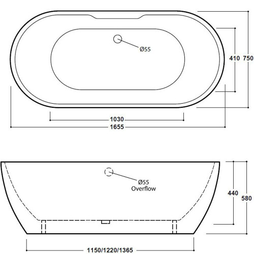 Matt White Freestanding Double Ended Bath 1655 x 750 2
