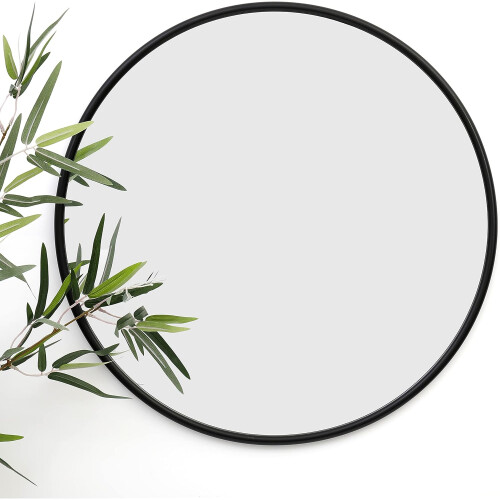 Large Black Framed Round Wall Mirror Modern Circle Glass Decor 50cm