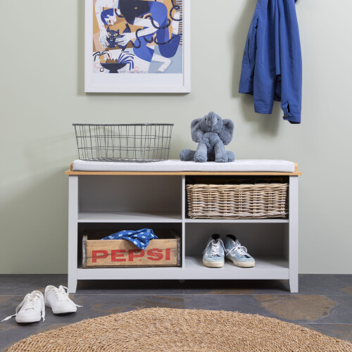 Noa and Nani Halmstad Storage Bench in Grey and Natural Pine 2