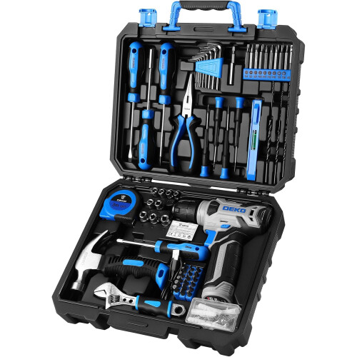 Tool Kit: DEKO Drill Set with Cordless Drill, Tool Kit Set Box 1
