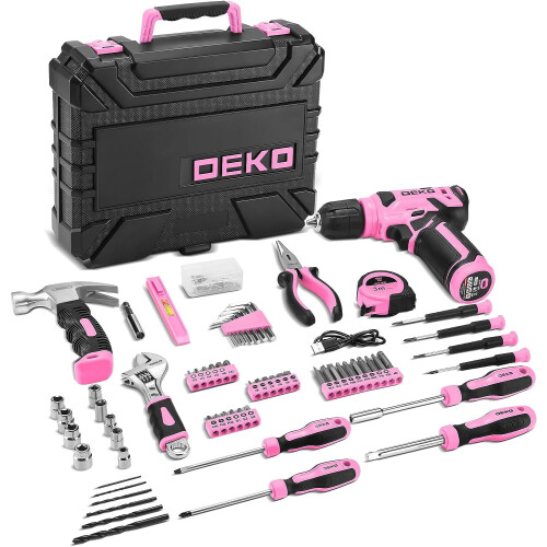 Tool Kit: DEKO Tool Set Box with 8V Cordless Drill, Pink Hand Tool Kit 2