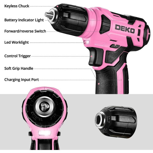 Tool Kit: DEKO Tool Set Box with 8V Cordless Drill, Pink Hand Tool Kit 1