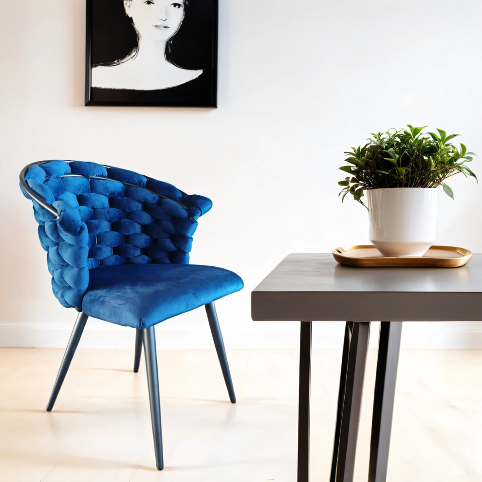 Valencia Blue Luxury Velvet Dining Chair With Black Legs