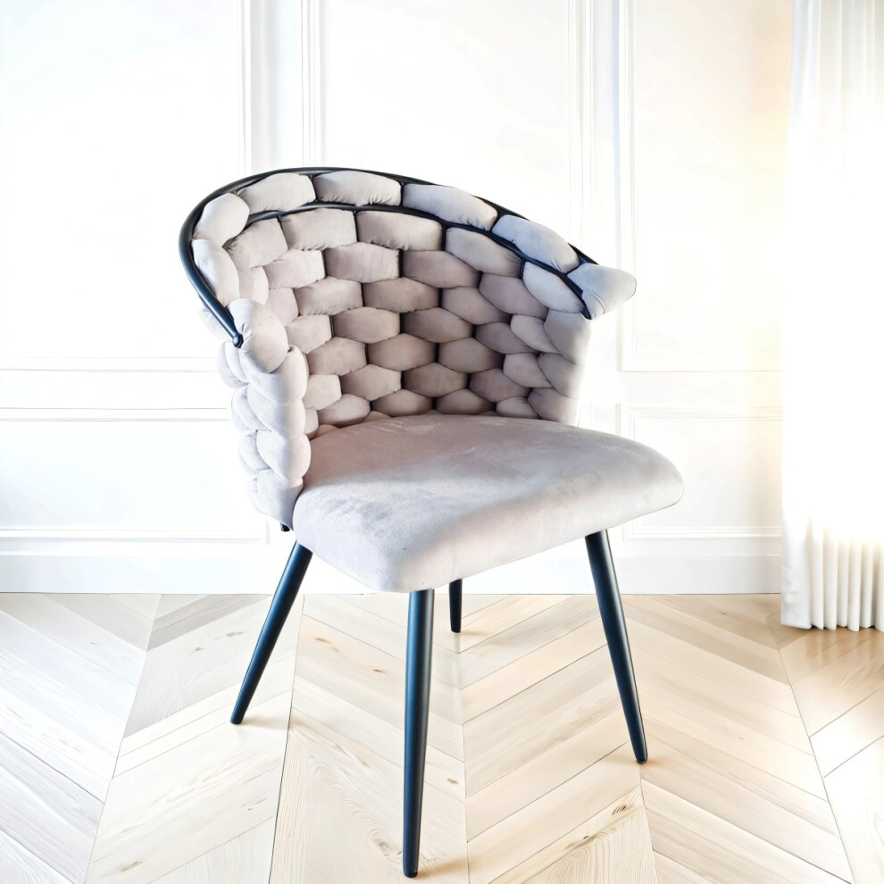 Wwe Valencia Grey Luxury Velvet Dining Chair With Black Legs Black,Grey