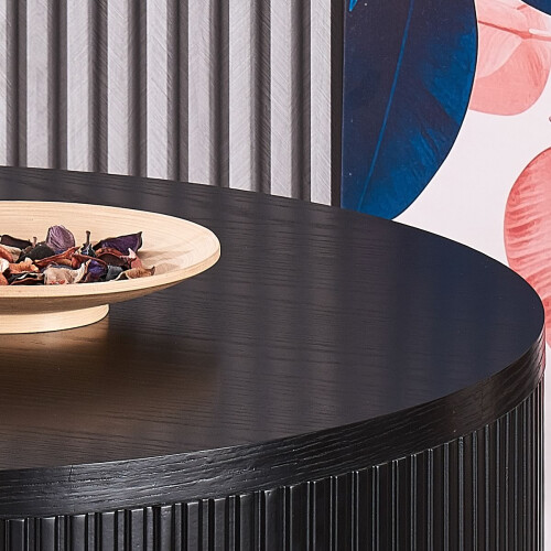 WWE Sombra Round Wood Grain Effect Black Coffee Table 2