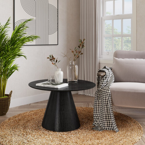 WWE Oscura Black Round Wood Grain Effect Coffee Table
