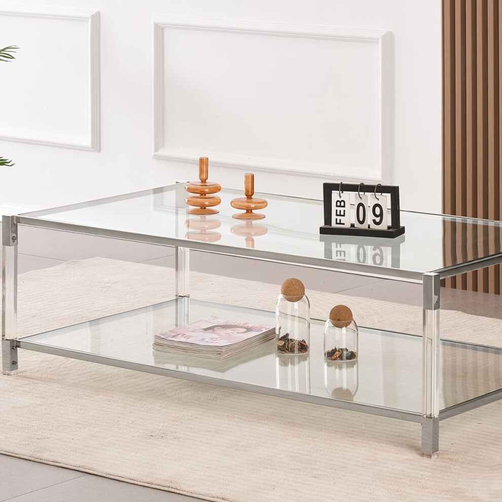 Vidrio Glass Coffee Table With Silver And Acrylic Frame