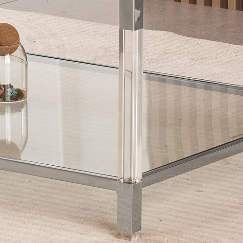 WWE Vidrio Glass Coffee Table With Silver And Acrylic Frame 1