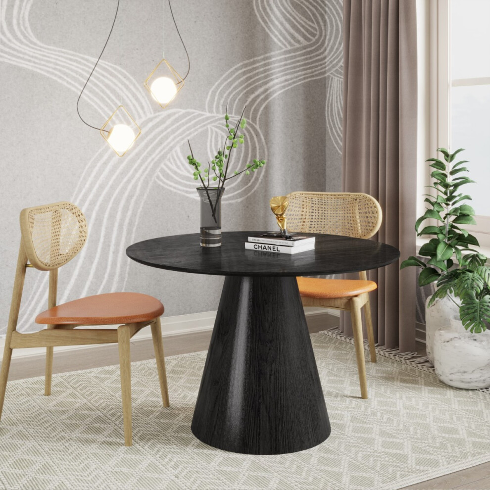 Oscura Black Round Wood Grain Effect Dining Table