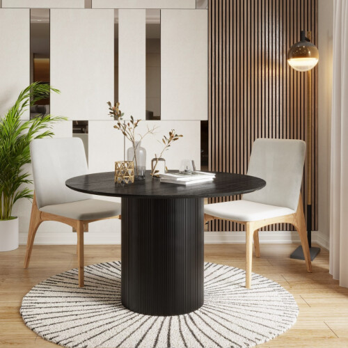 WWE Sombra Round Wood Grain Effect Black Dining Table