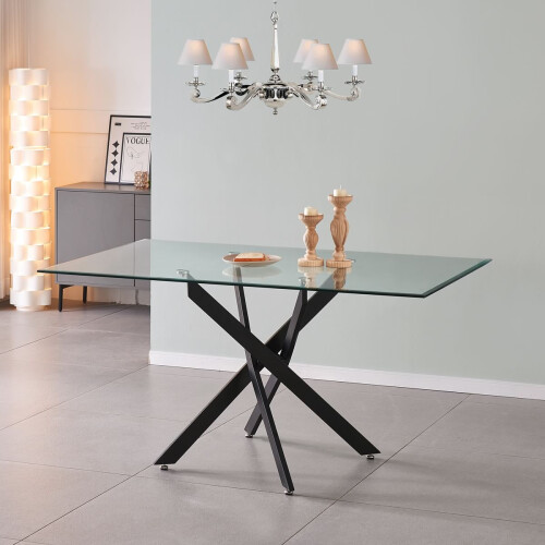 WWE Amara 150cm Glass Dining Table With Black Metal Legs