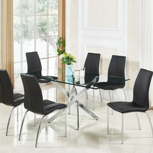 WWE Amara 150cm Glass Dining Table With Chrome Silver Legs 2