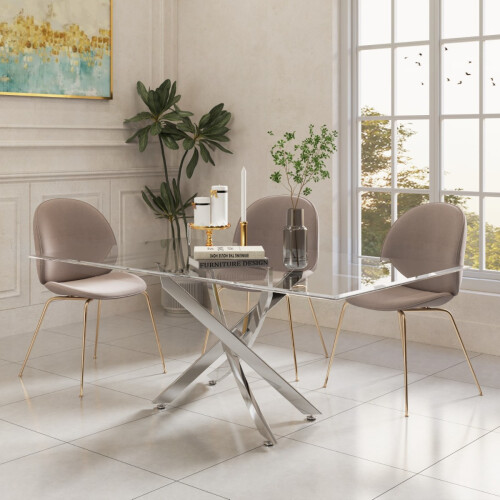 WWE Amara 150cm Glass Dining Table With Chrome Silver Legs