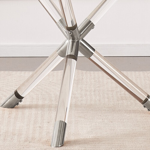 WWE Vidrio 100cm Round Glass Dining Table Silver & Acrylic Legs 2