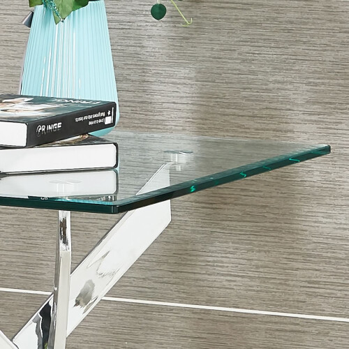 WWE Amara Glass Side Table With Chrome Silver Legs 2