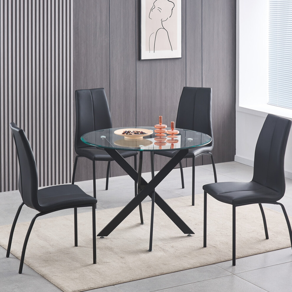 Amara 100cm Round Glass Dining Table With Black Legs