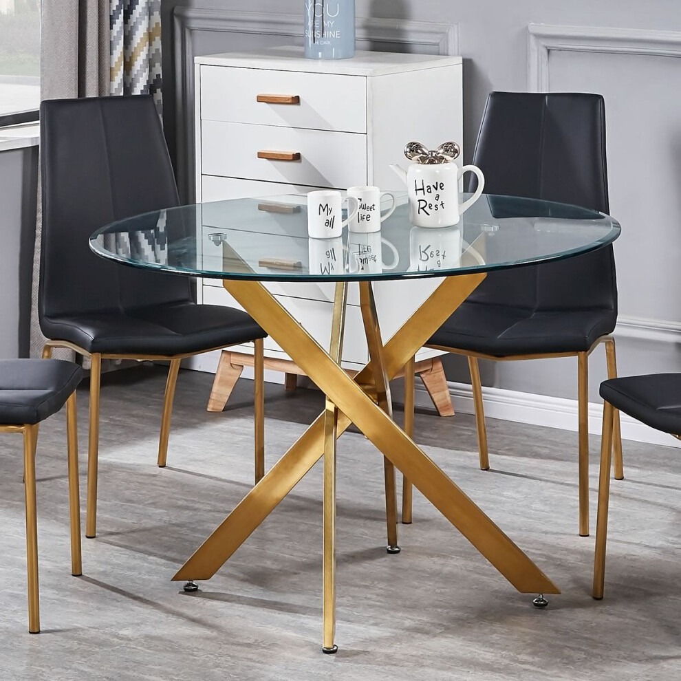 Amara 100cm Round Glass Dining Table With Gold Legs