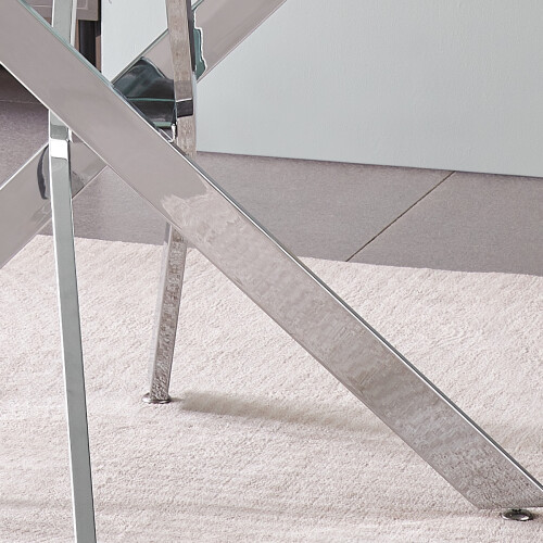 WWE Amara 100cm Round Glass Marble Top Dining Table Silver Legs 2