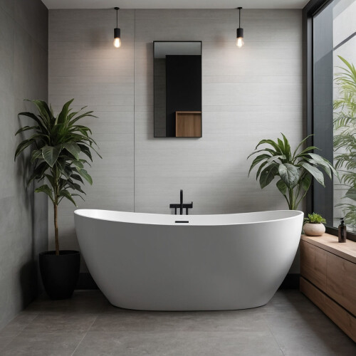 Cazorla Matt White Freestanding Stone Bath 1800mm 1
