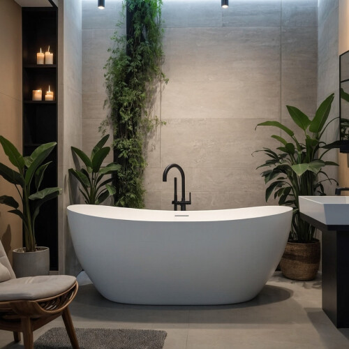 Cazorla Matt White Freestanding Stone Bath 1800mm 2