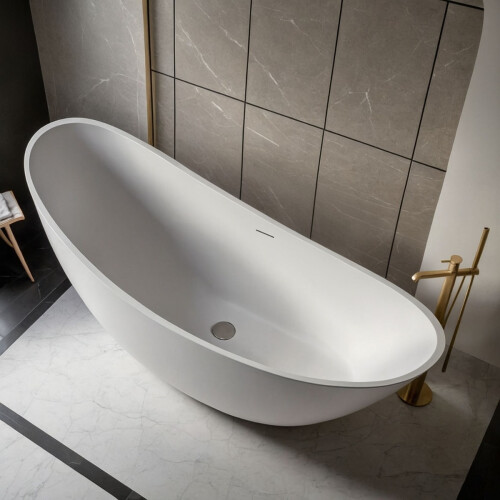 Barcena Matt White Freestanding Stone Bath 1870mm 2