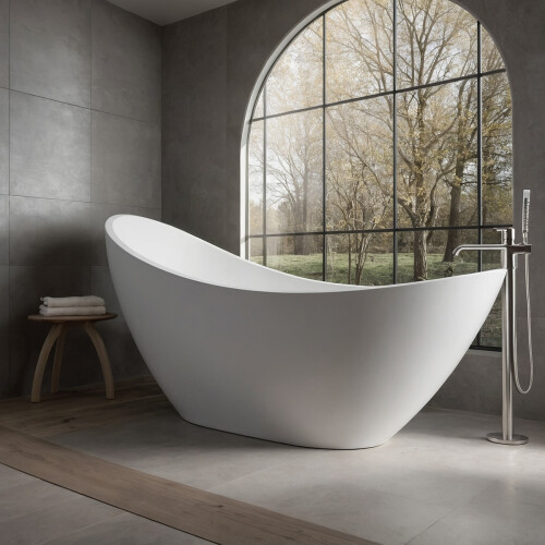 Barcena Matt White Freestanding Stone Bath 1870mm 1