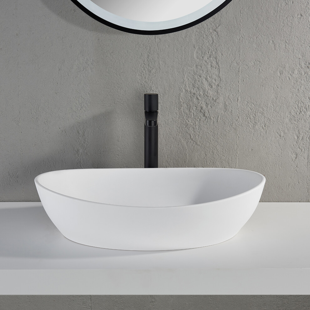 Leon Matt White Countertop Stone Basin 555Mm 5051146097596