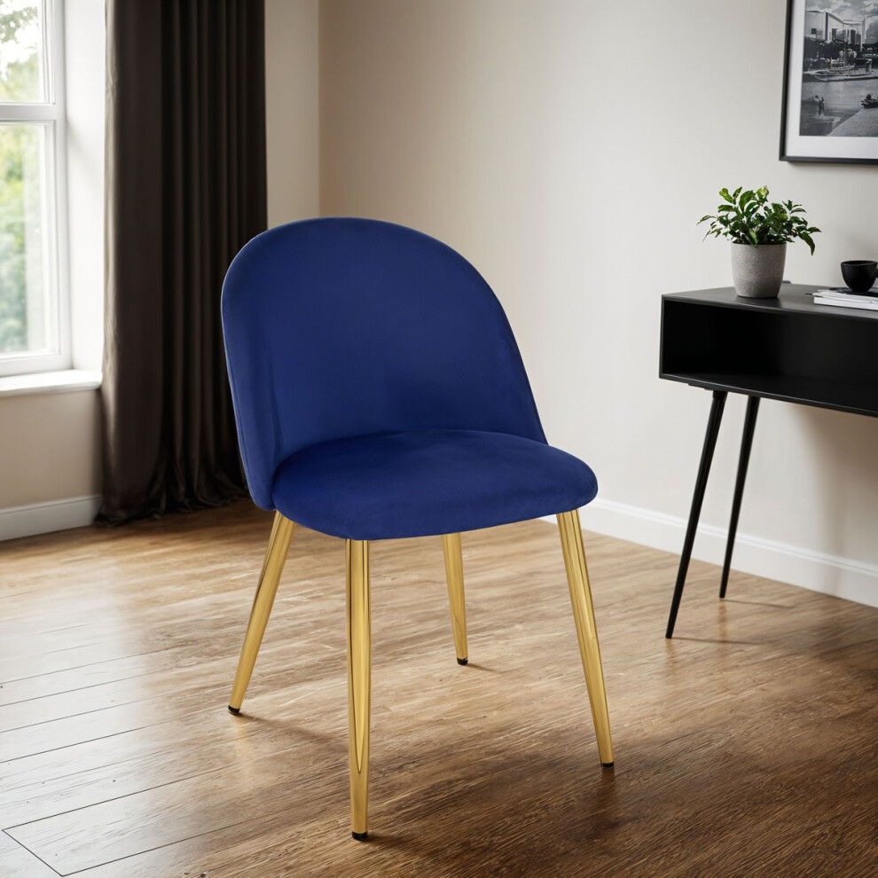 Velvoro Blue Luxurious Velvet Dining Chair With Gold Legs