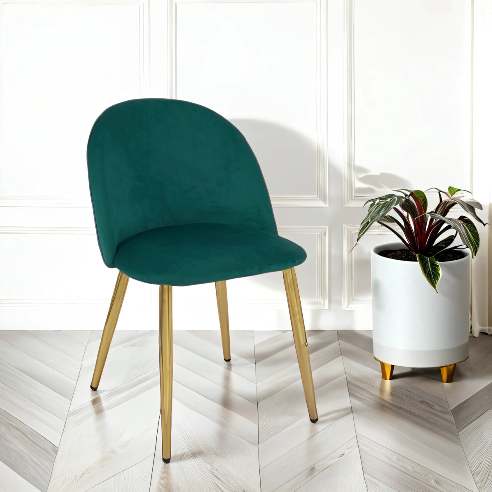 2x Velvoro Green Luxurious Velvet Dining Chairs With Gold Legs