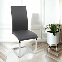 2x Cordoba Faux Leather Dining Chairs In Dark Grey With Silver Legs