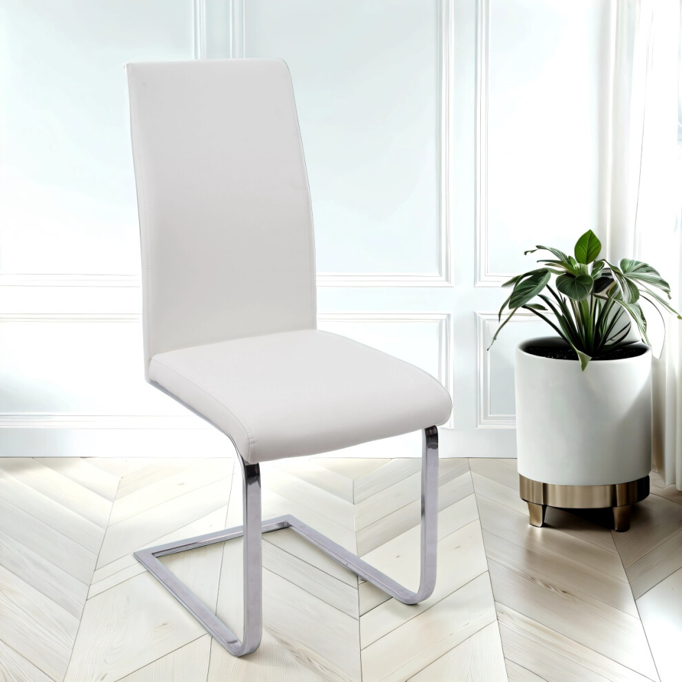 Cordoba Faux Leather Dining Chair In White With Silver Legs