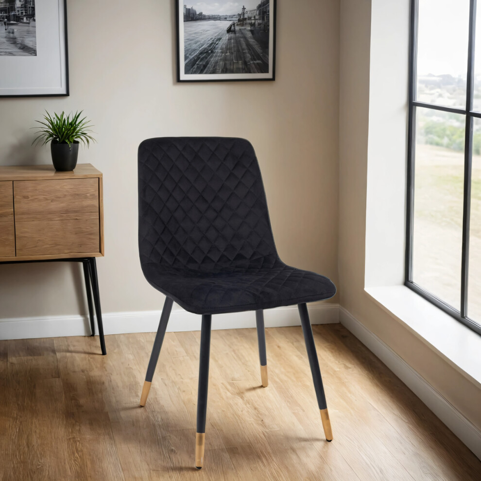 2x Plushore Black Luxury Velvet Dining Chairs With Gold Tipped Black Legs-image-OPC-PFF289C-NEW