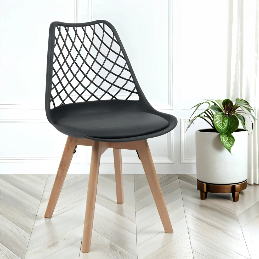 Alma Dining Chair In Black With Wooden Legs