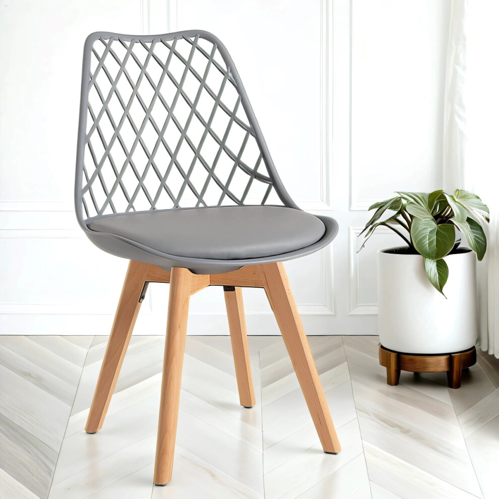 Alma Dining Chair In Grey With Wooden Legs