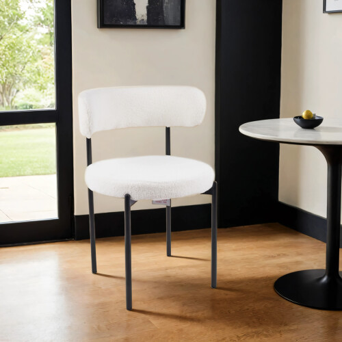 WWE 2x Elysian On Trend White Boucle Dining Chairs With Black Legs