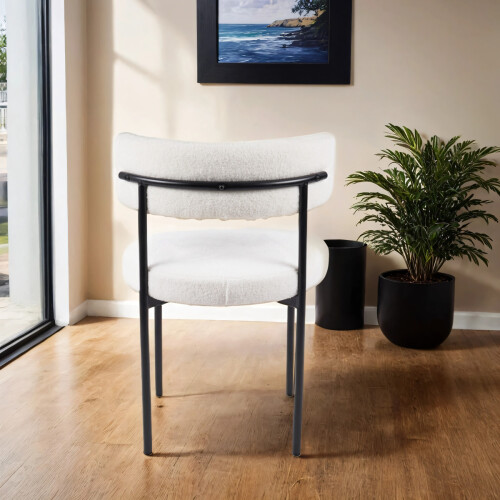 WWE 2x Elysian On Trend White Boucle Dining Chairs With Black Legs 2