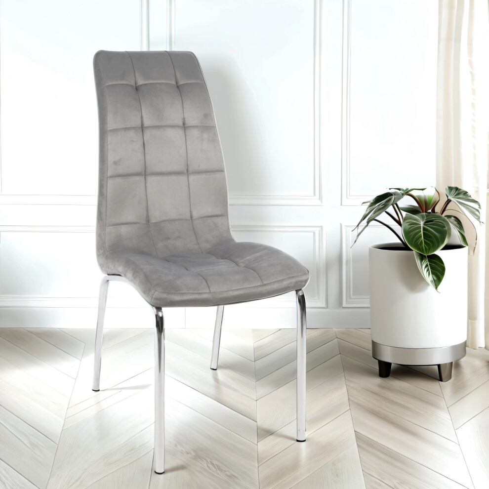 Eterno Velvet Luxurious Soft Dark Grey Dining Chair With Silver Legs