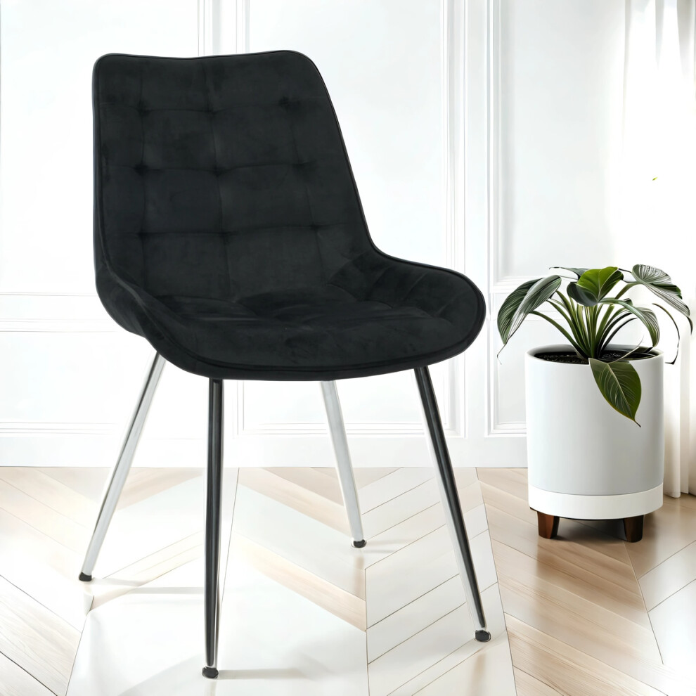 Velvita Black Luxury Velvet With Black Legs Dining Chair