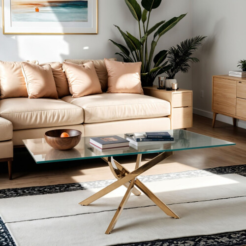 WWE Amara Glass Coffee Table With Gold Legs
