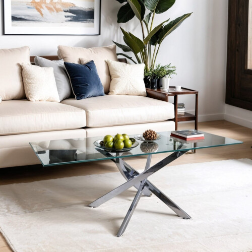 WWE Amara Glass Coffee Table With Silver Legs