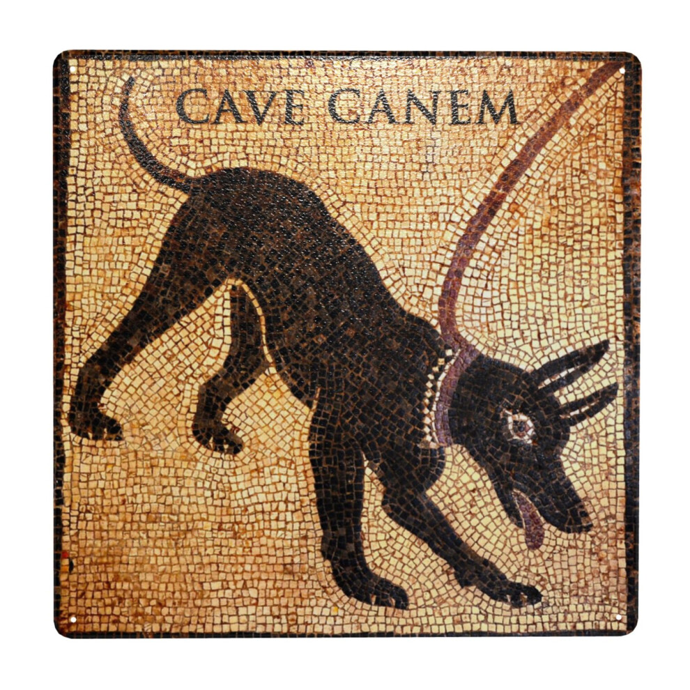 Whibos (Cave Canem Ancient Roman Mosaic - Beware The Dog=3364) Metal Tin Sign 12X12" Wall Décor Cafe Bar Beer Pub Signs Christmas Gift