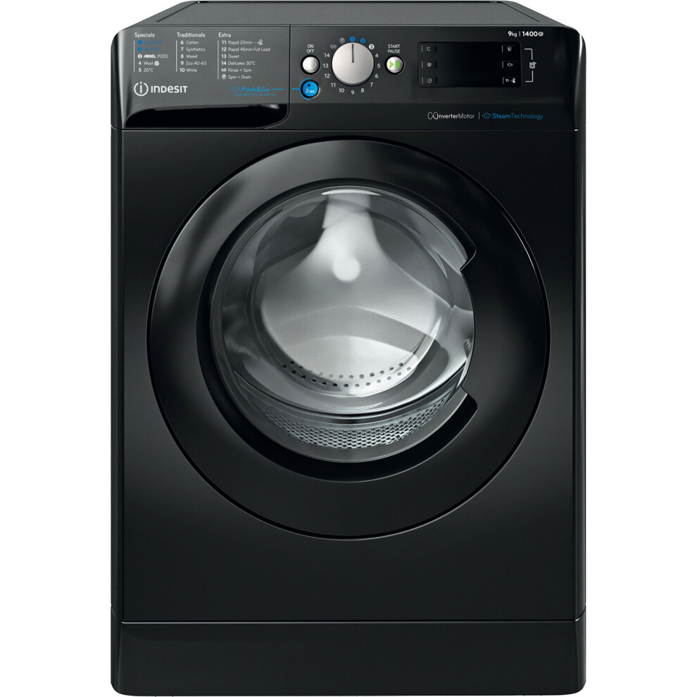 Photos - Washing Machine Indesit Push&Go BWE 91496X KV UK 9kg  with 1400 rpm - Black - A Rated 