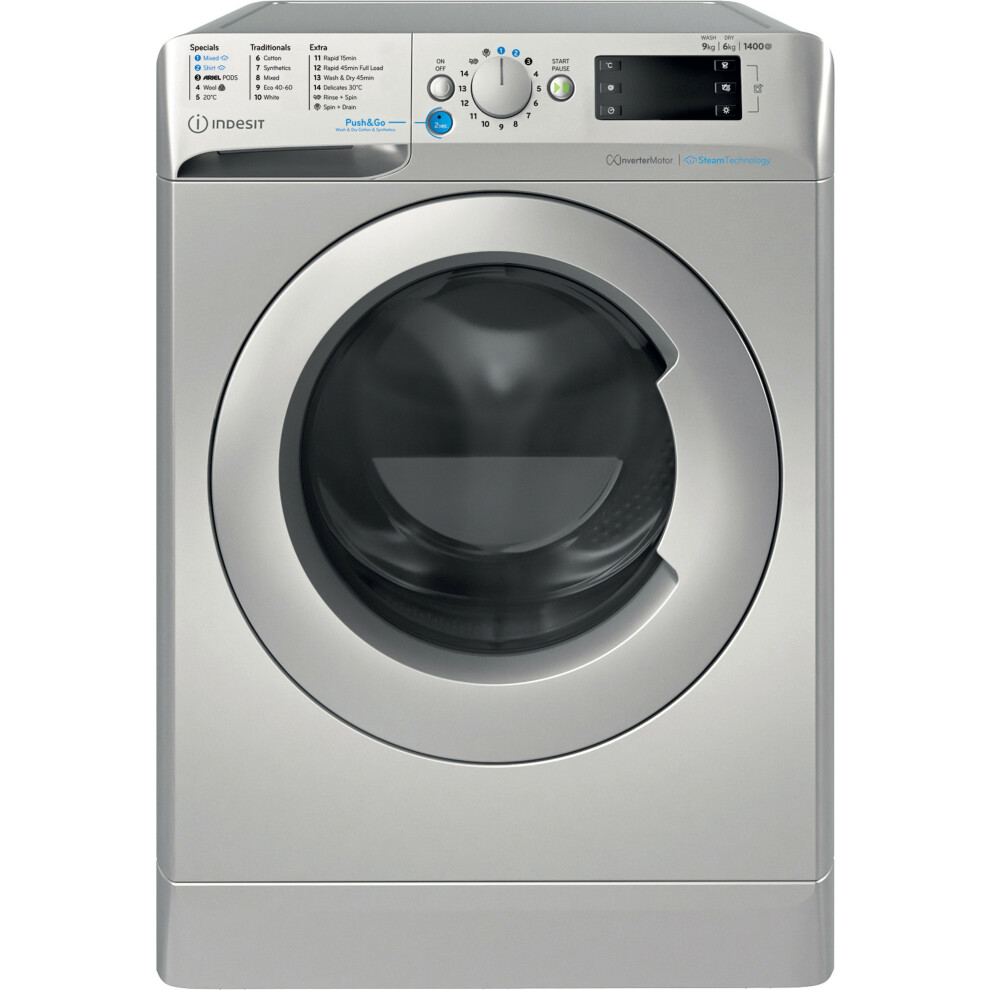 Indesit Push&Go 9Kg / 6Kg Washer Dryer - Silver - D Rated